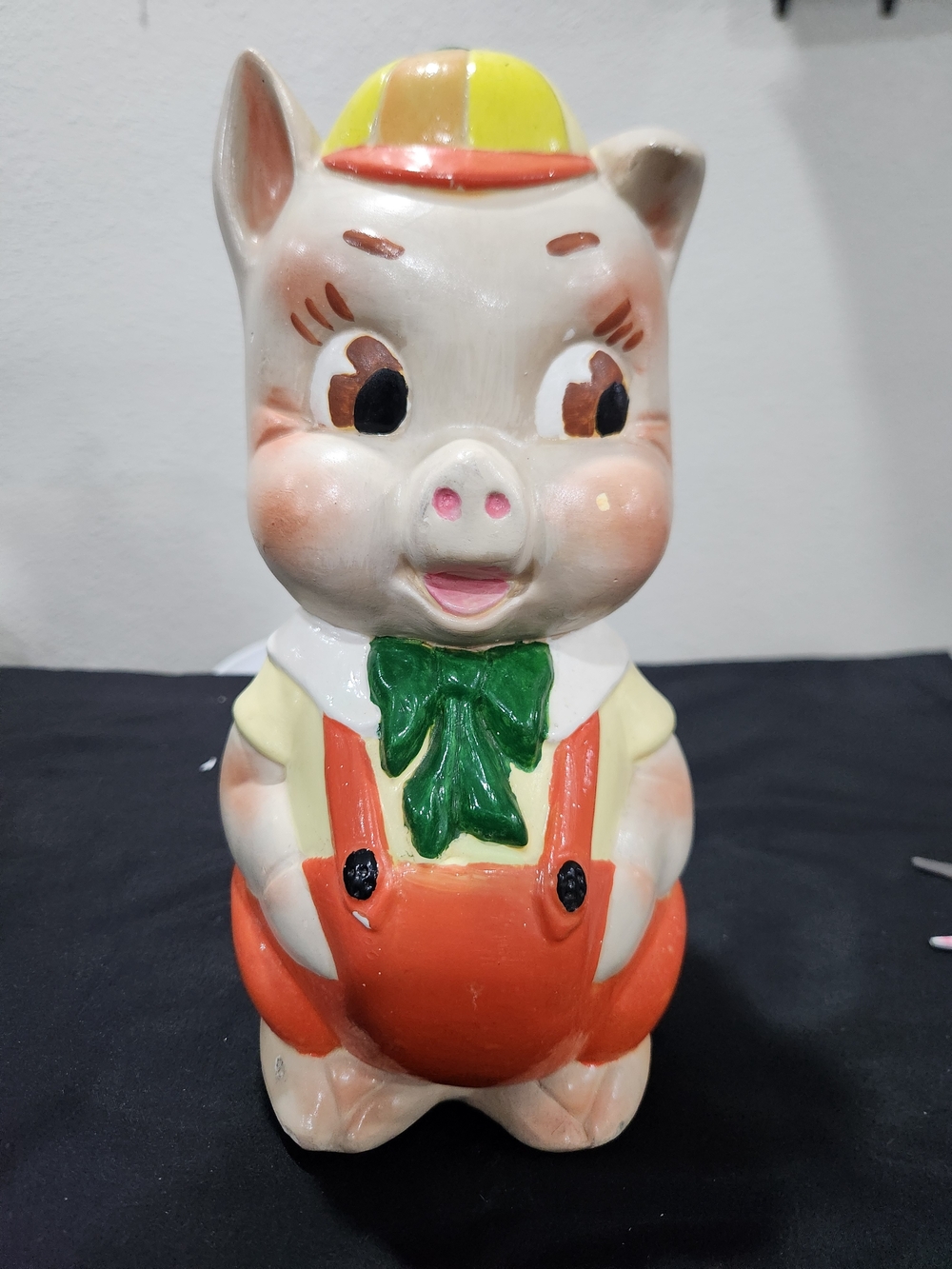 Ceramic Pig Bank in Orange and Green W/ Metal Plug
